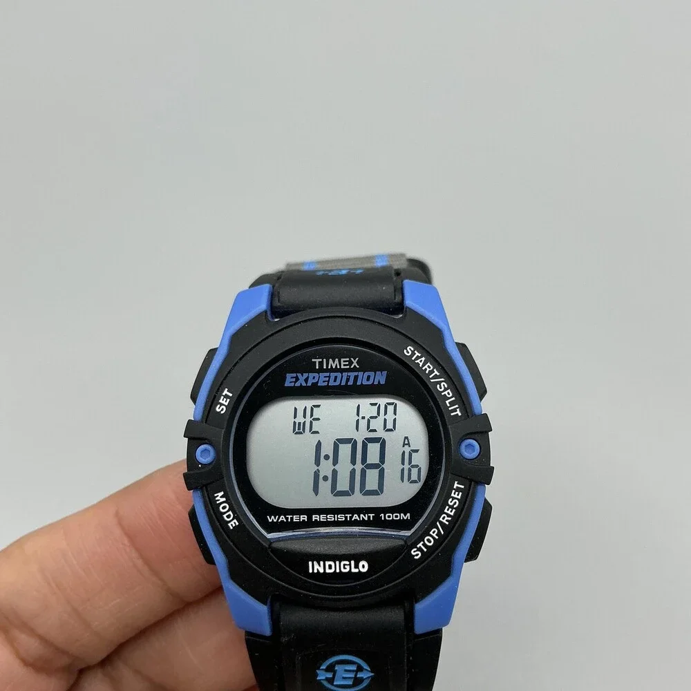 Timex Expedition Unisex Watch 34mm Gray Digital Blue Black Indiglo New Battery